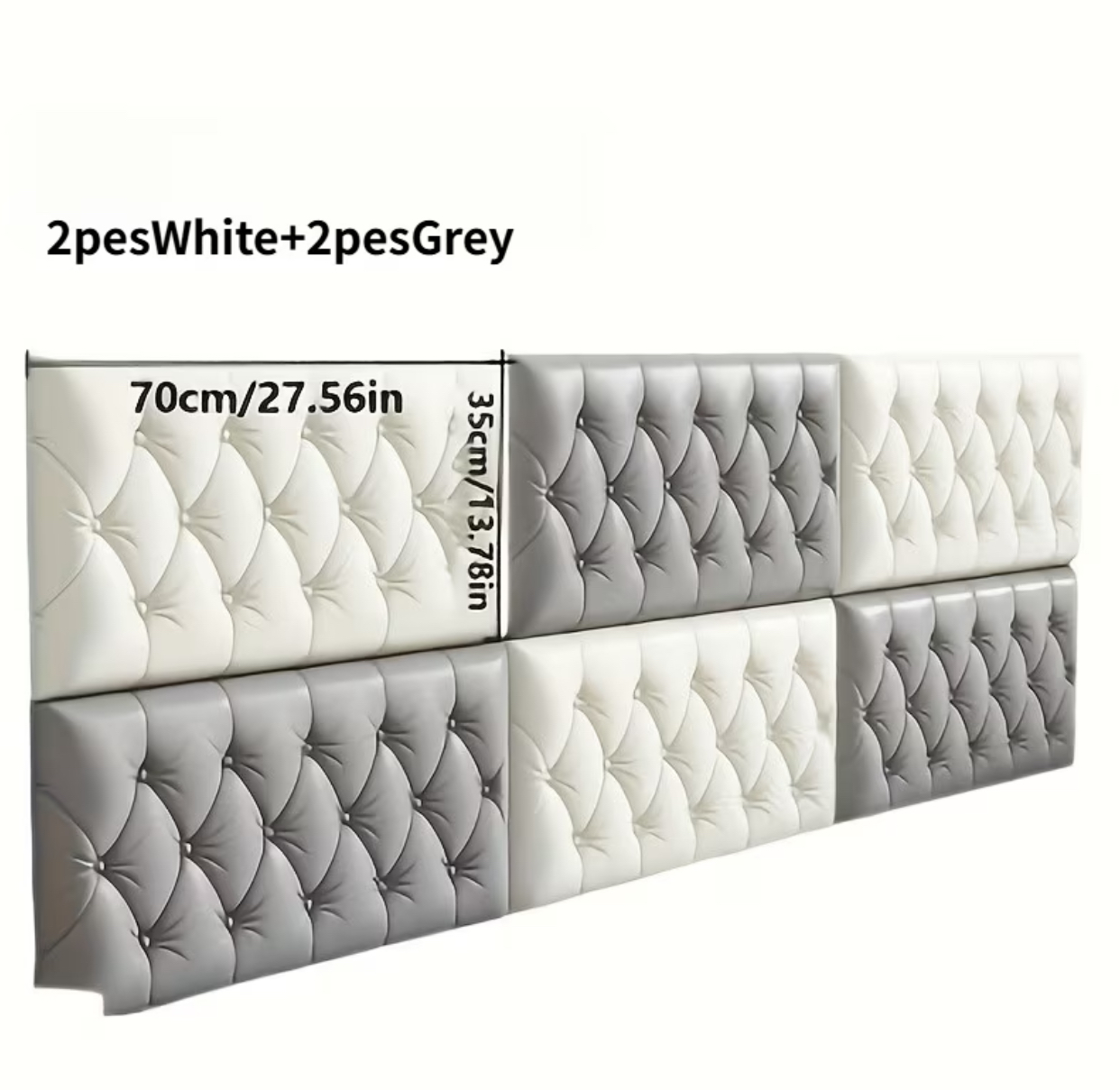 4-Pack Peel-and-Stick Tufted Headboard Panels – Gray and White Upholstered Wall Cushions 3