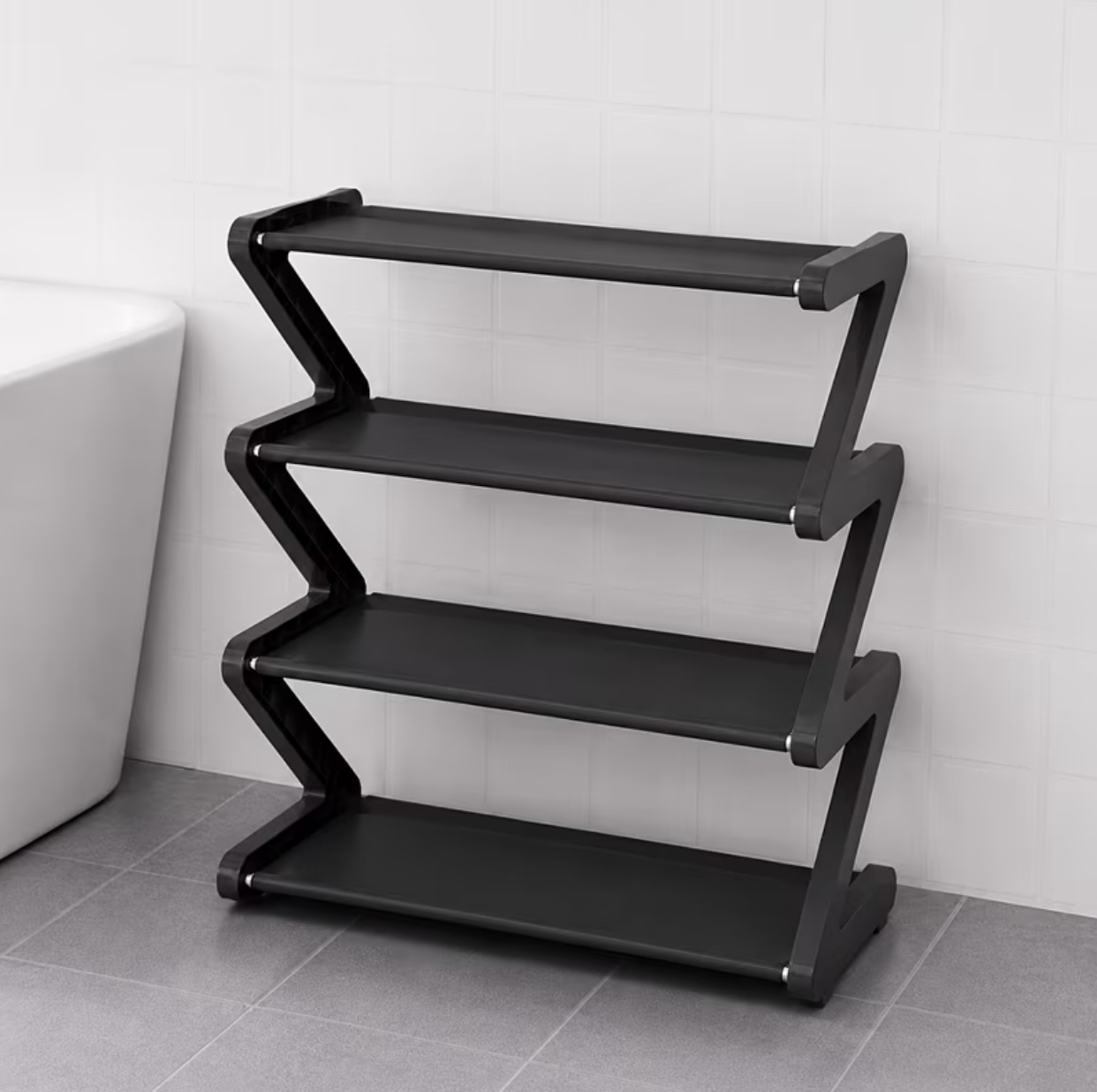 4-Tier Modern Z-Shaped Shoe Rack – Space-Saving Metal Pipe Stand for Small Spaces