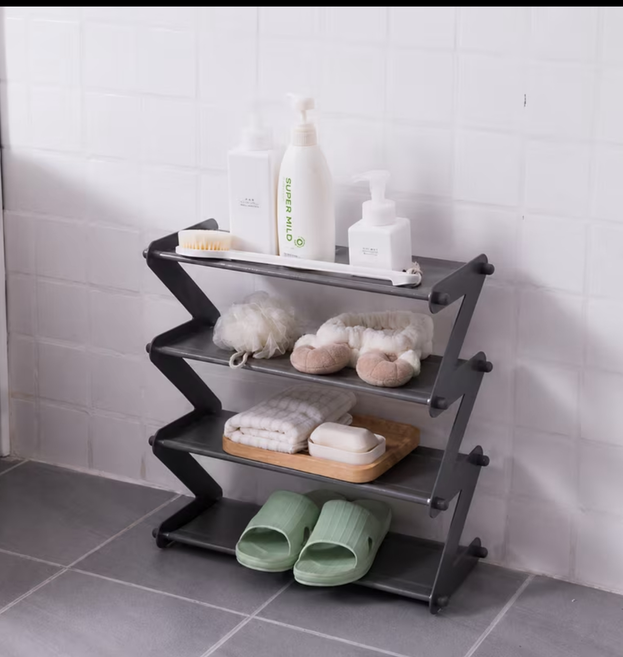 4-Tier Modern Z-Shaped Shoe Rack – Space-Saving Metal Pipe Stand for Small Spaces 3