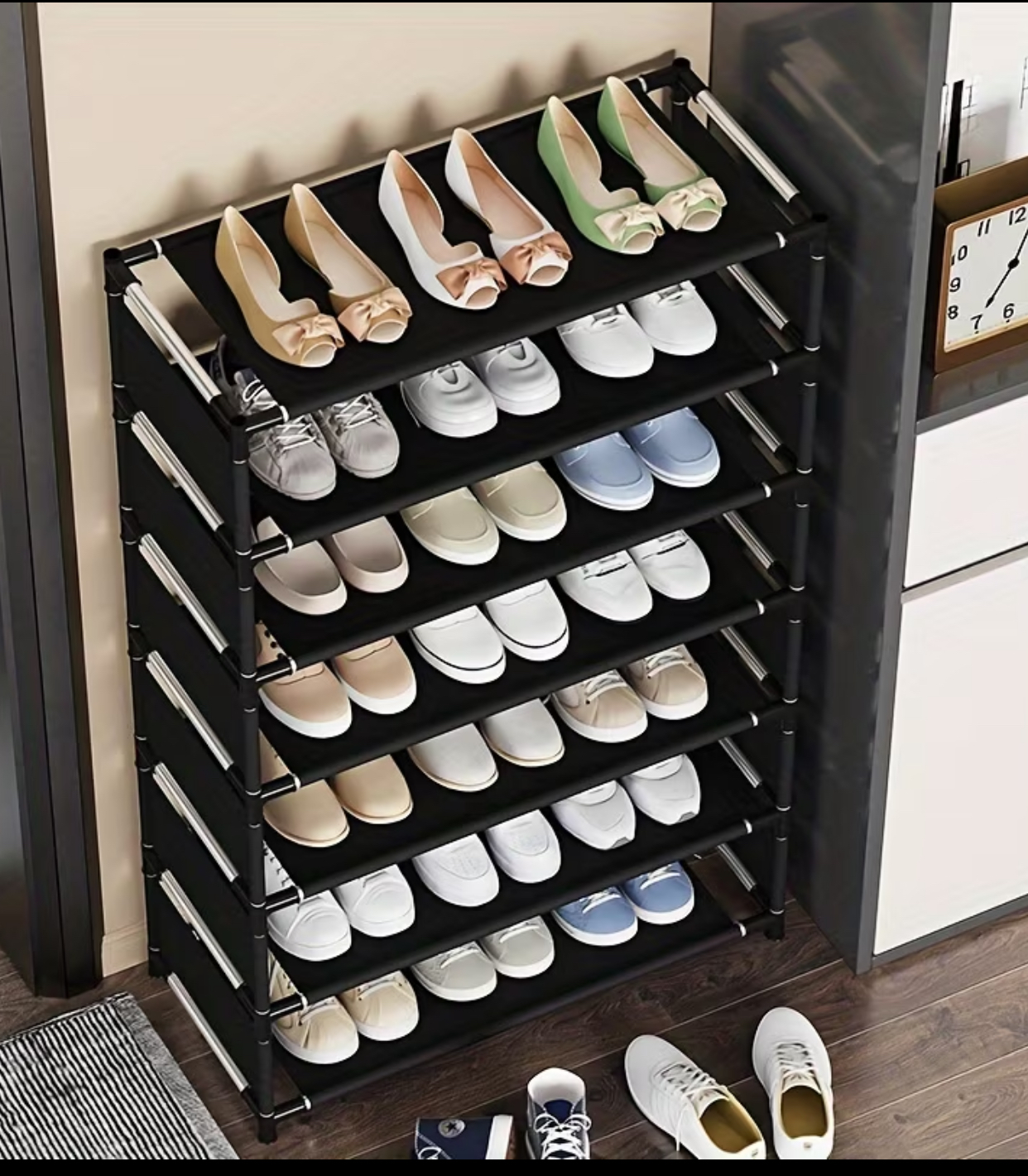 5-Tier Multi-Layer Compact Shoe Tower – Space-Saving Fabric Shelf Organizer with Metal Tubes 2