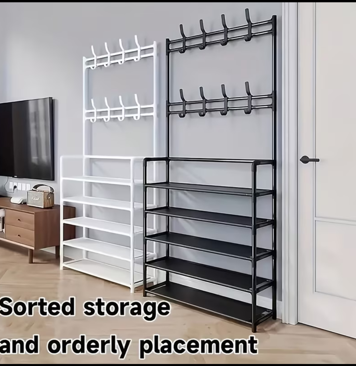 All-in-One Entryway Storage Organizer – Freestanding Coat Rack with 5-Tier Shoe Shelf 2