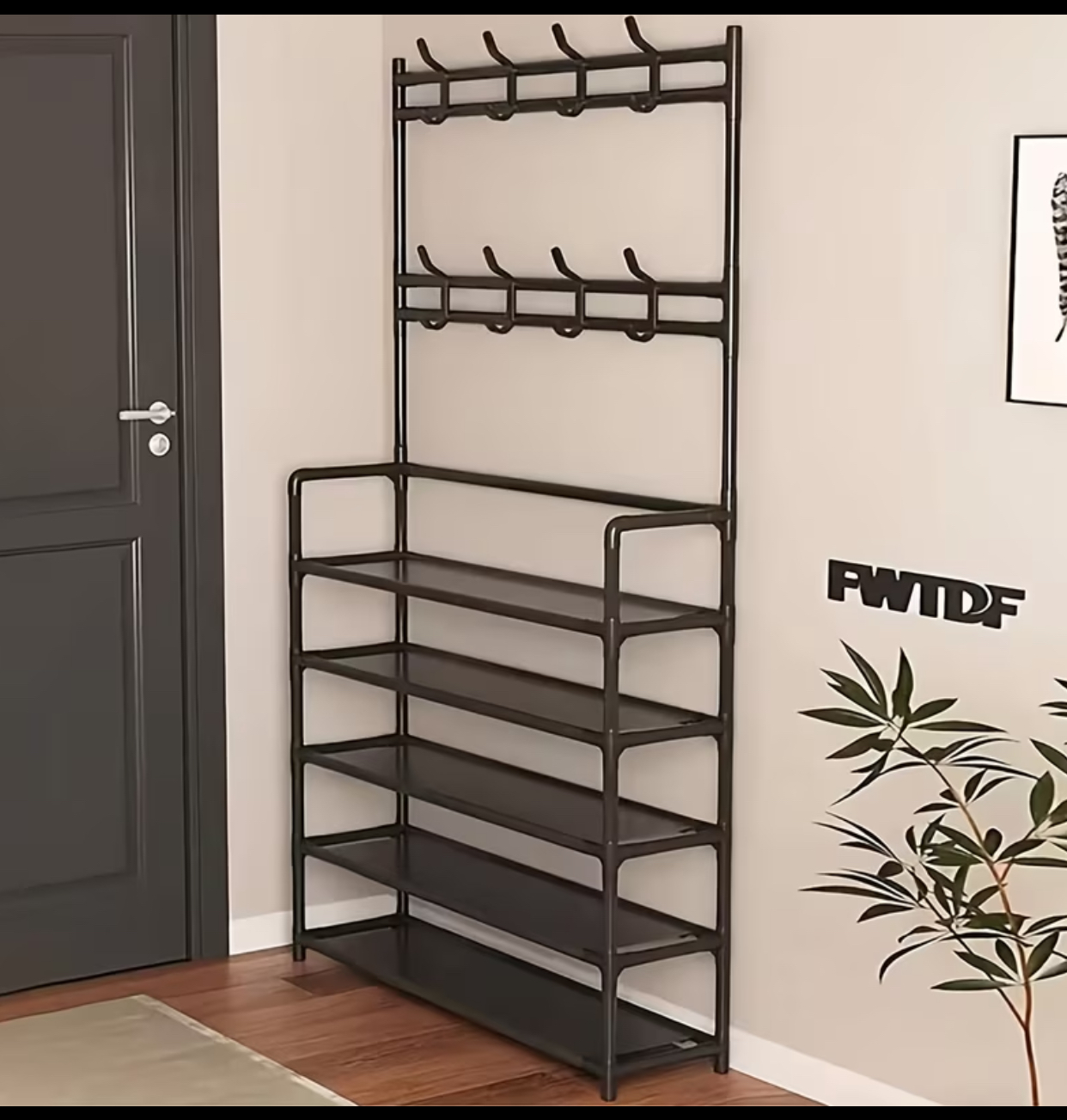 All-in-One Entryway Storage Organizer – Freestanding Coat Rack with 5-Tier Shoe Shelf 3