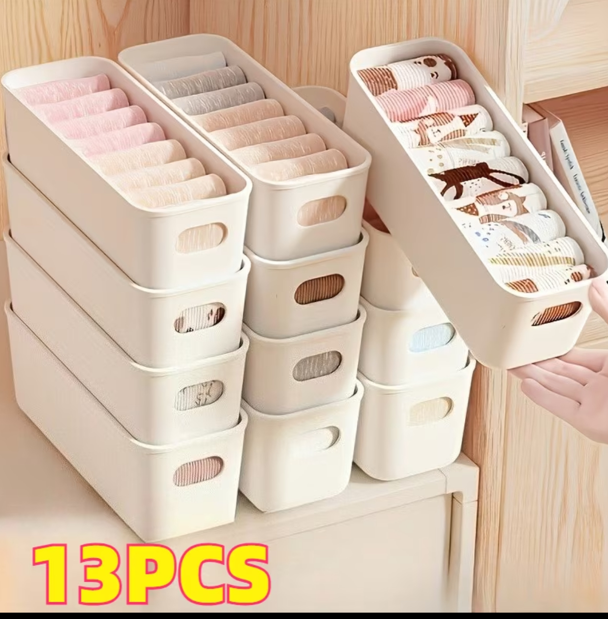 13-Pack Stackable Plastic Drawer Divider Trays – Narrow Sock, Underwear, and Belt Storage Bins