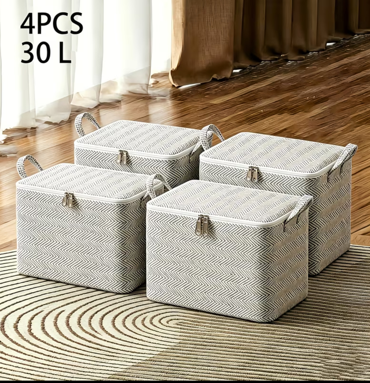 4-Pack 30L Foldable Fabric Storage Cubes – Chevron Patterned Clothes and Linen Organizer Boxes