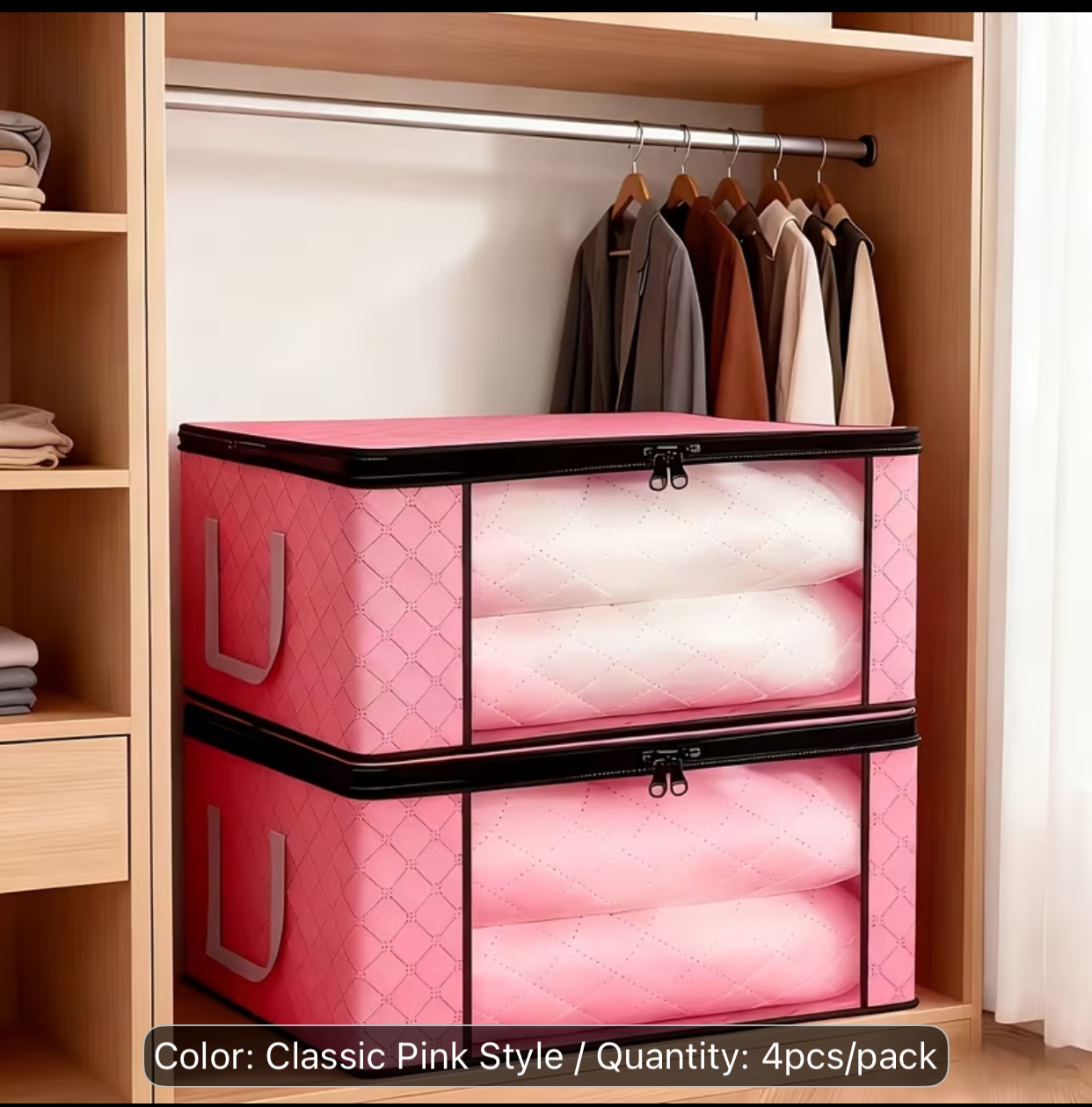 4-Pack Pink Quilted Closet Storage Cubes – Large Fabric Organizer Containers with Clear Front Panel 3