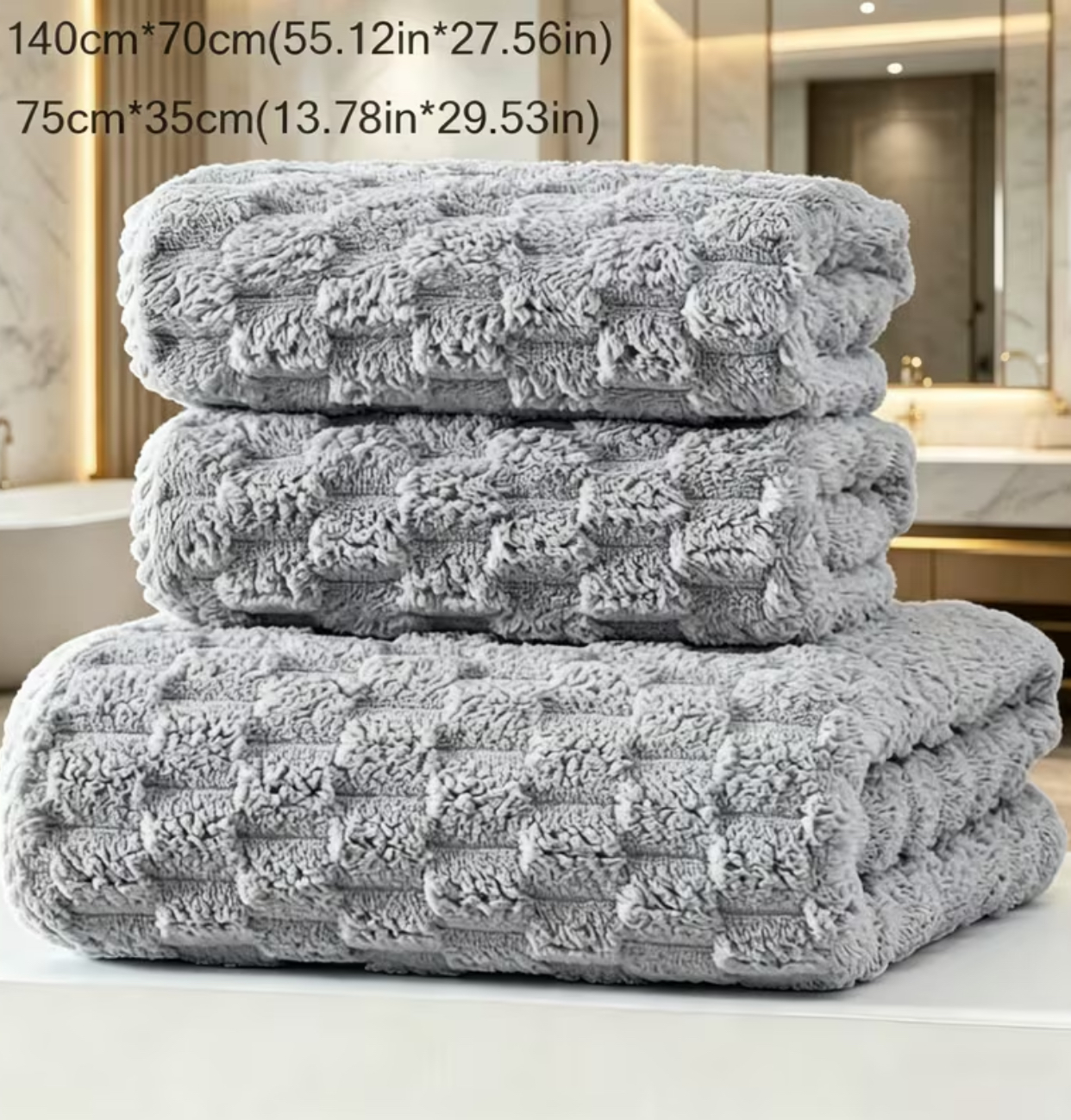 3-Piece Textured Beige Towel Set Textured Checkerboard Cream Bath and Hand Towel Set 2