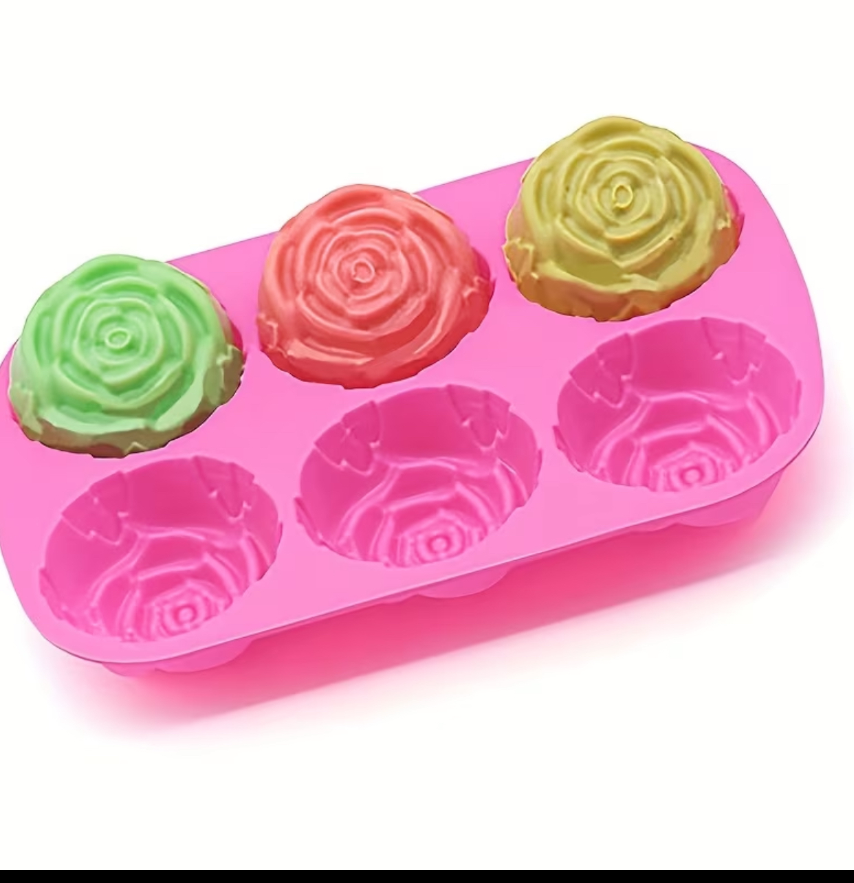 6-Cavity Pink Silicone Rose Flower Chocolate and Soap Mold Tray