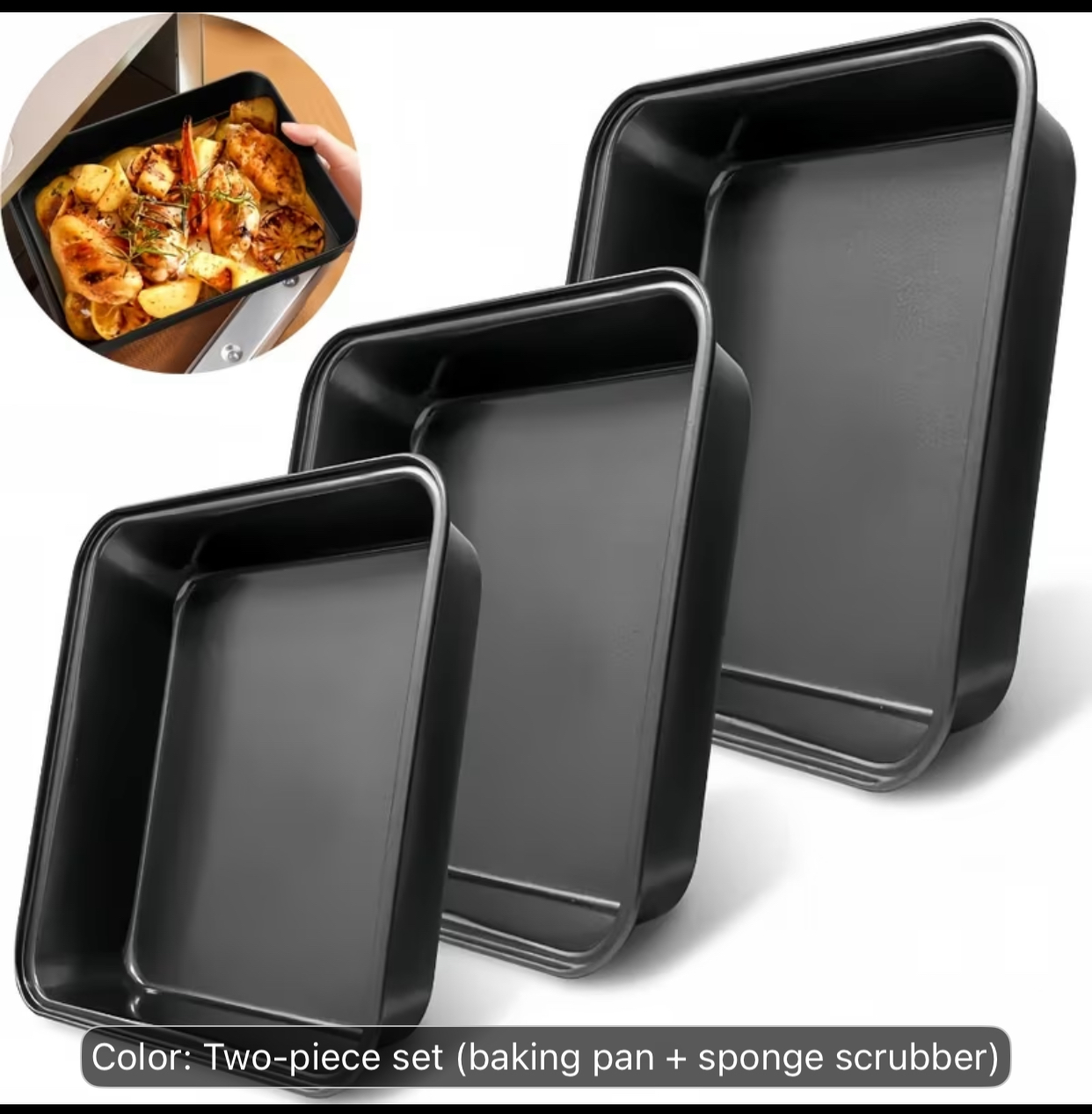 Non-Stick Square Carbon Steel Baking Pan with Heavy-Duty Scrubber Sponge