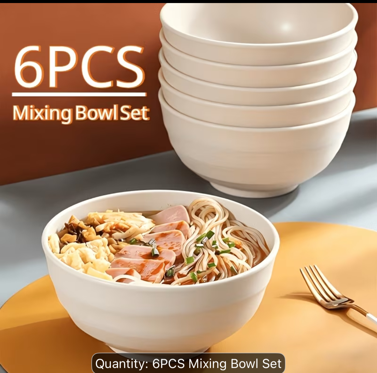 6-Piece Multipurpose Cream-White Stackable Kitchen Mixing and Serving Bowl Set