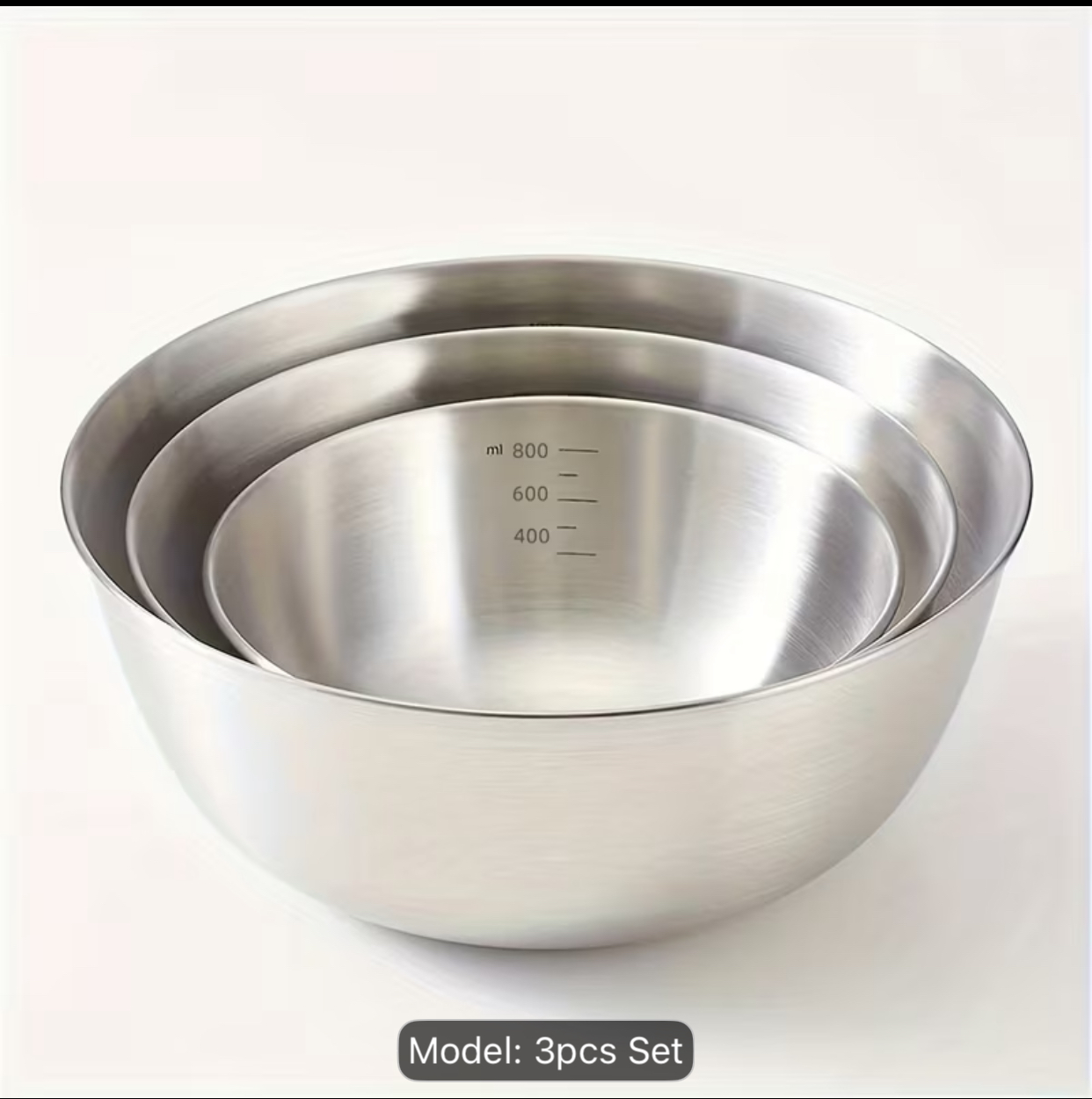3-Piece Stainless Steel Graded Mixing Bowl Set with Interior Measurement Marks