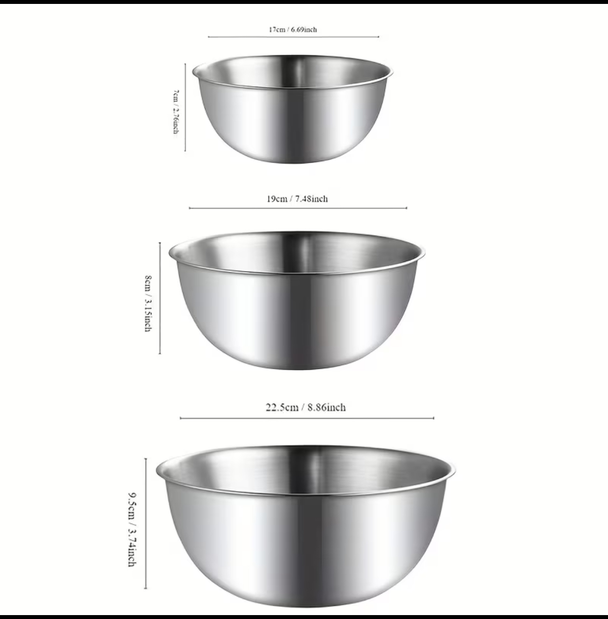 3-Piece Stainless Steel Graded Mixing Bowl Set with Interior Measurement Marks 3
