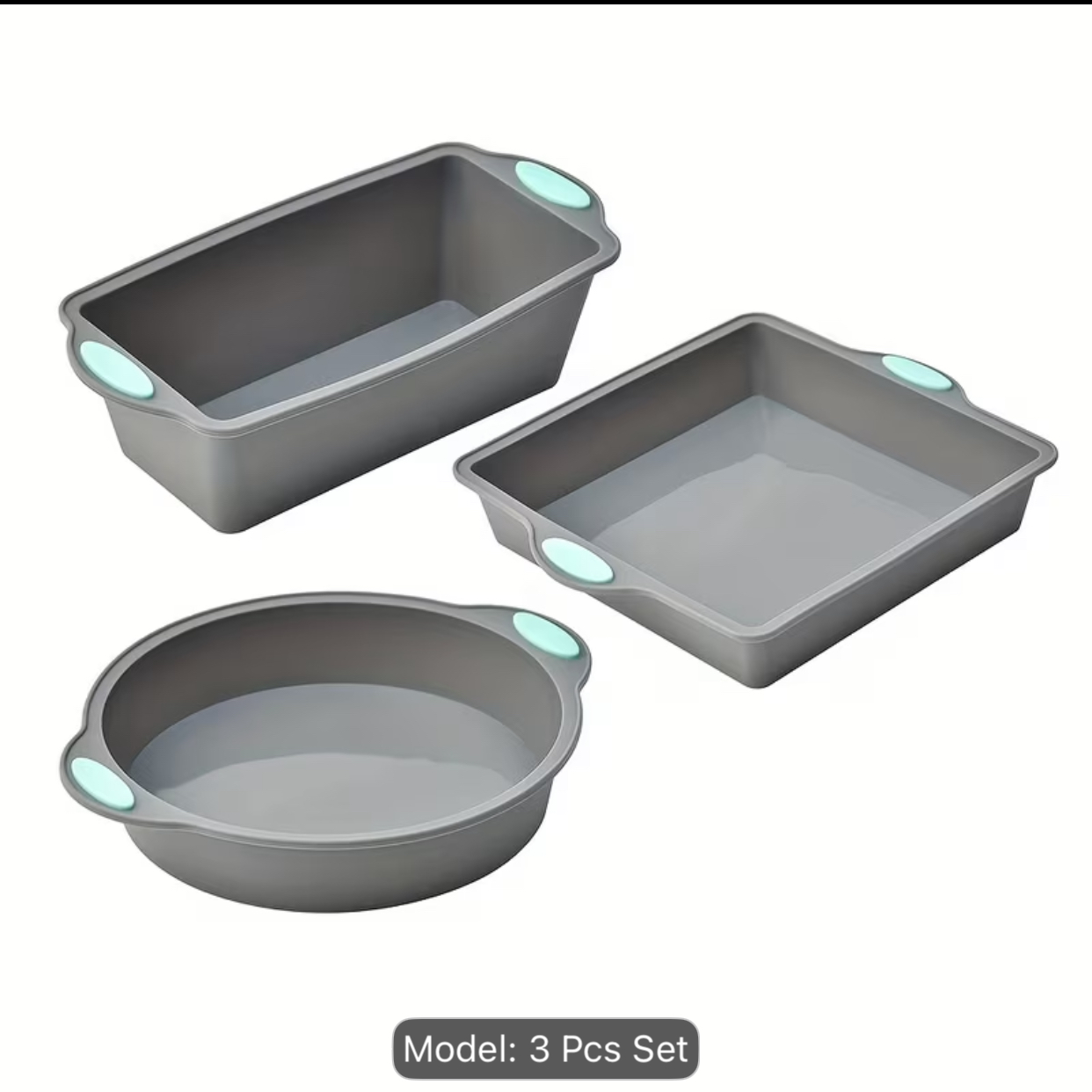 3-Piece Grey Silicone Flexible Baking Set with Pastel Green Non-Slip Handles