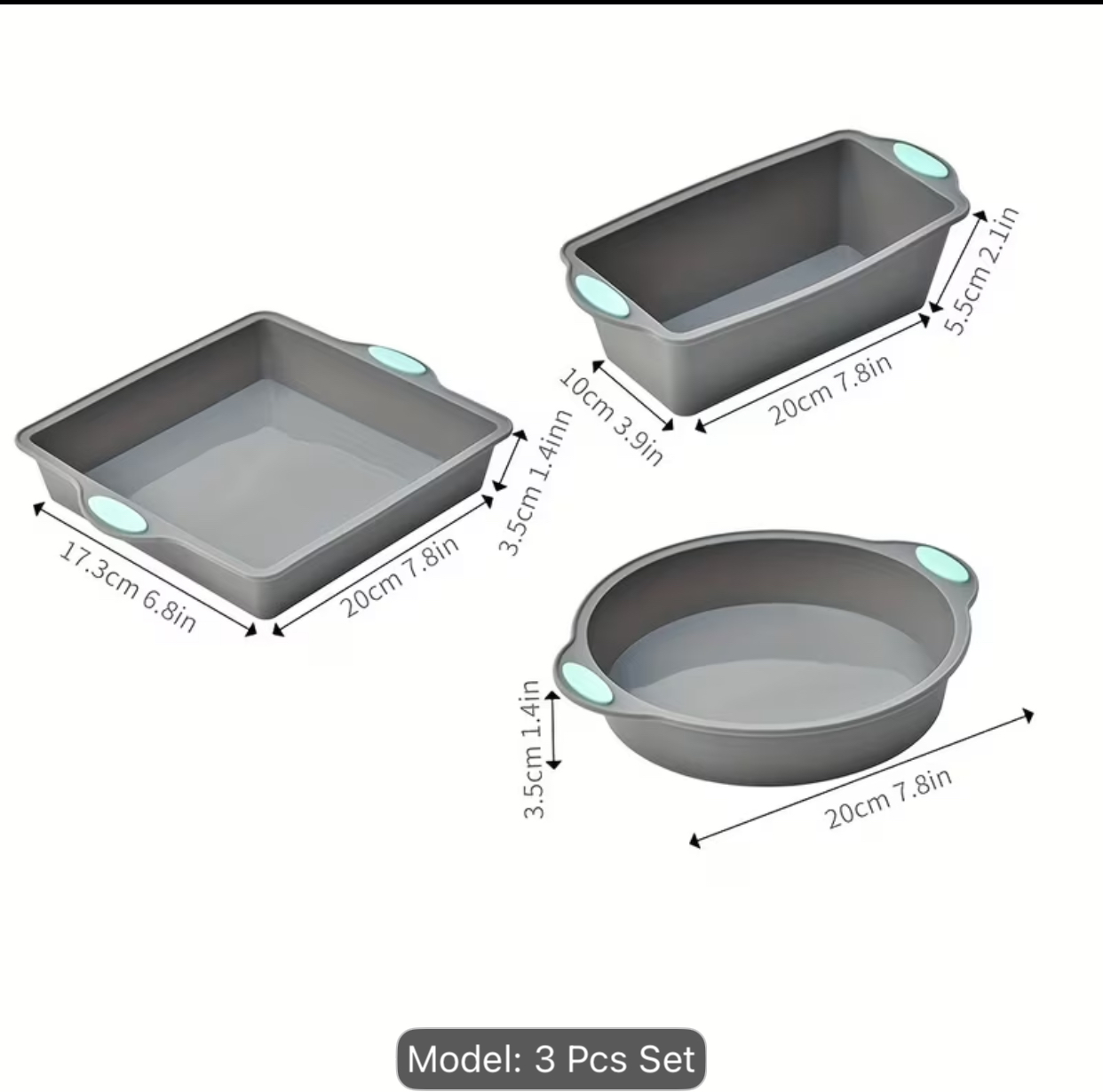 3-Piece Grey Silicone Flexible Baking Set with Pastel Green Non-Slip Handles 3