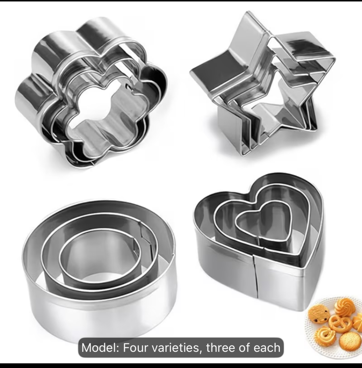 12-Piece Stainless Steel Geometric and Floral Biscuit Cookie Cutter Set