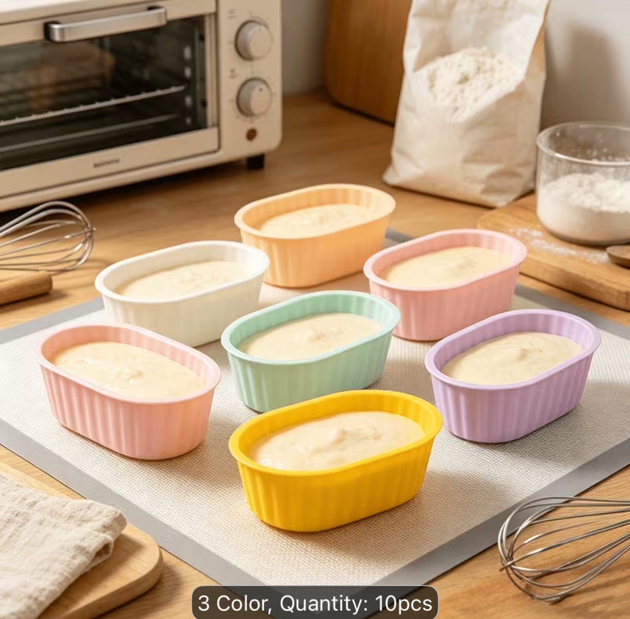 10-Piece Pastel Mint Green Oval Silicone Cupcake Liners and Muffin Cups