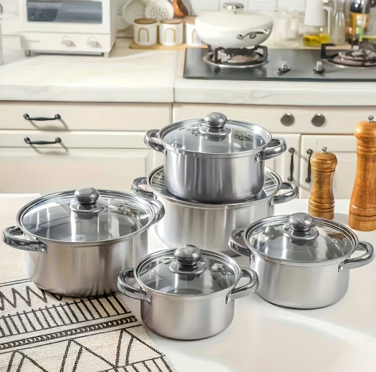 5-Piece Classic Polished Stainless Steel Heavy-Bottom Casserole Pot Set