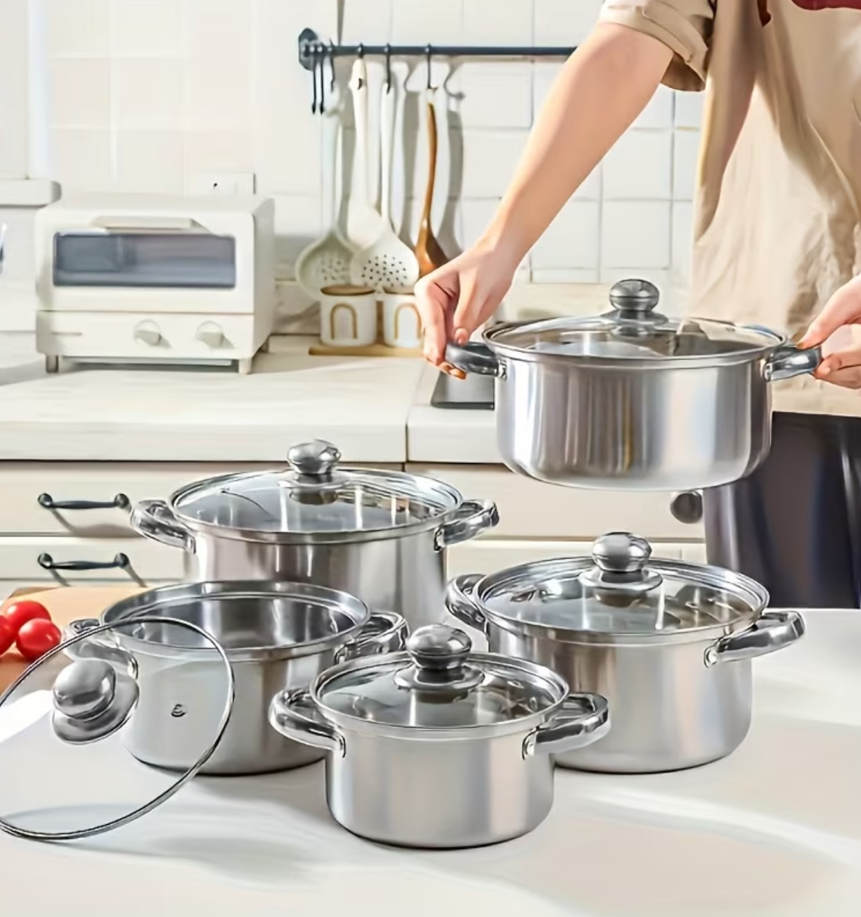 5-Piece Classic Polished Stainless Steel Heavy-Bottom Casserole Pot Set 2