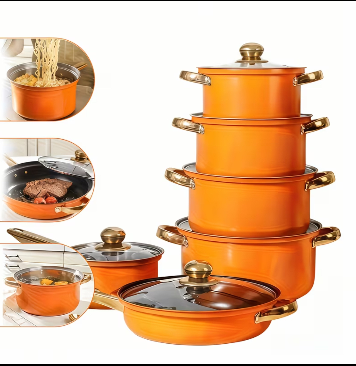 Vibrant Orange Enamel-Coated Aluminum Cookware Dimensional Guide