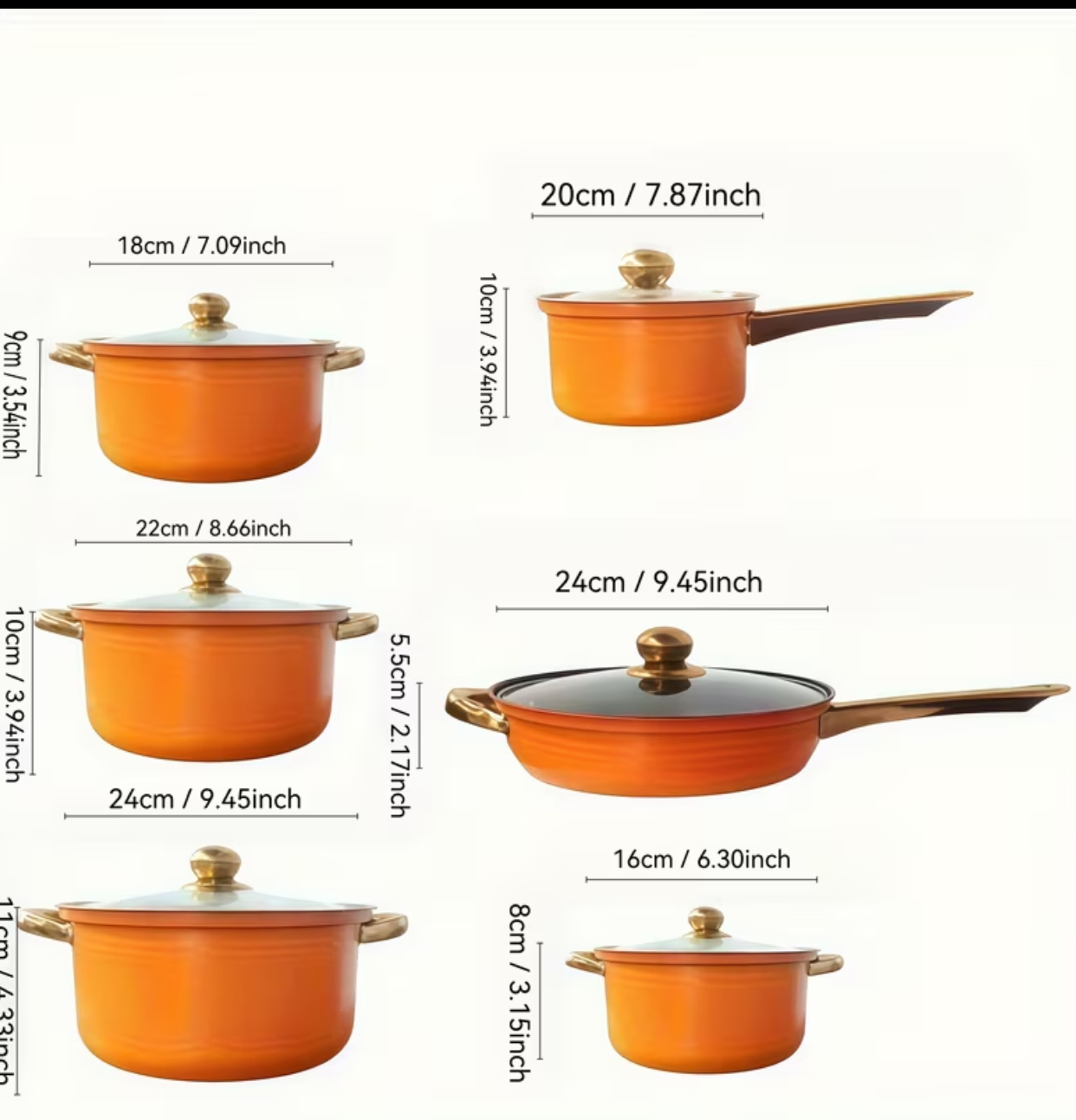 Vibrant Orange Enamel-Coated Aluminum Cookware Dimensional Guide 3