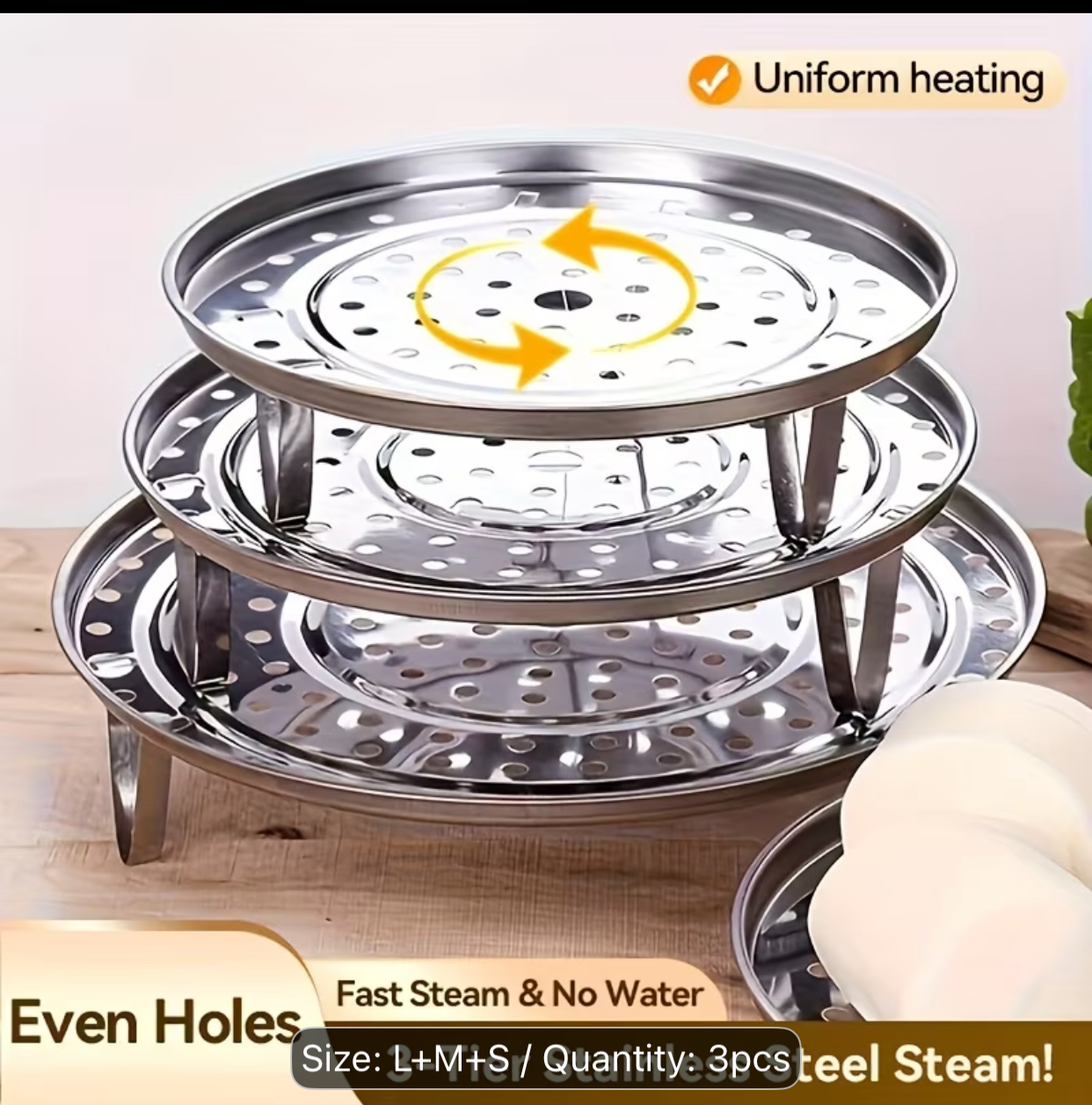 3-Tier Nested Stainless Steel Round Steamer Rack Stand Insert Set