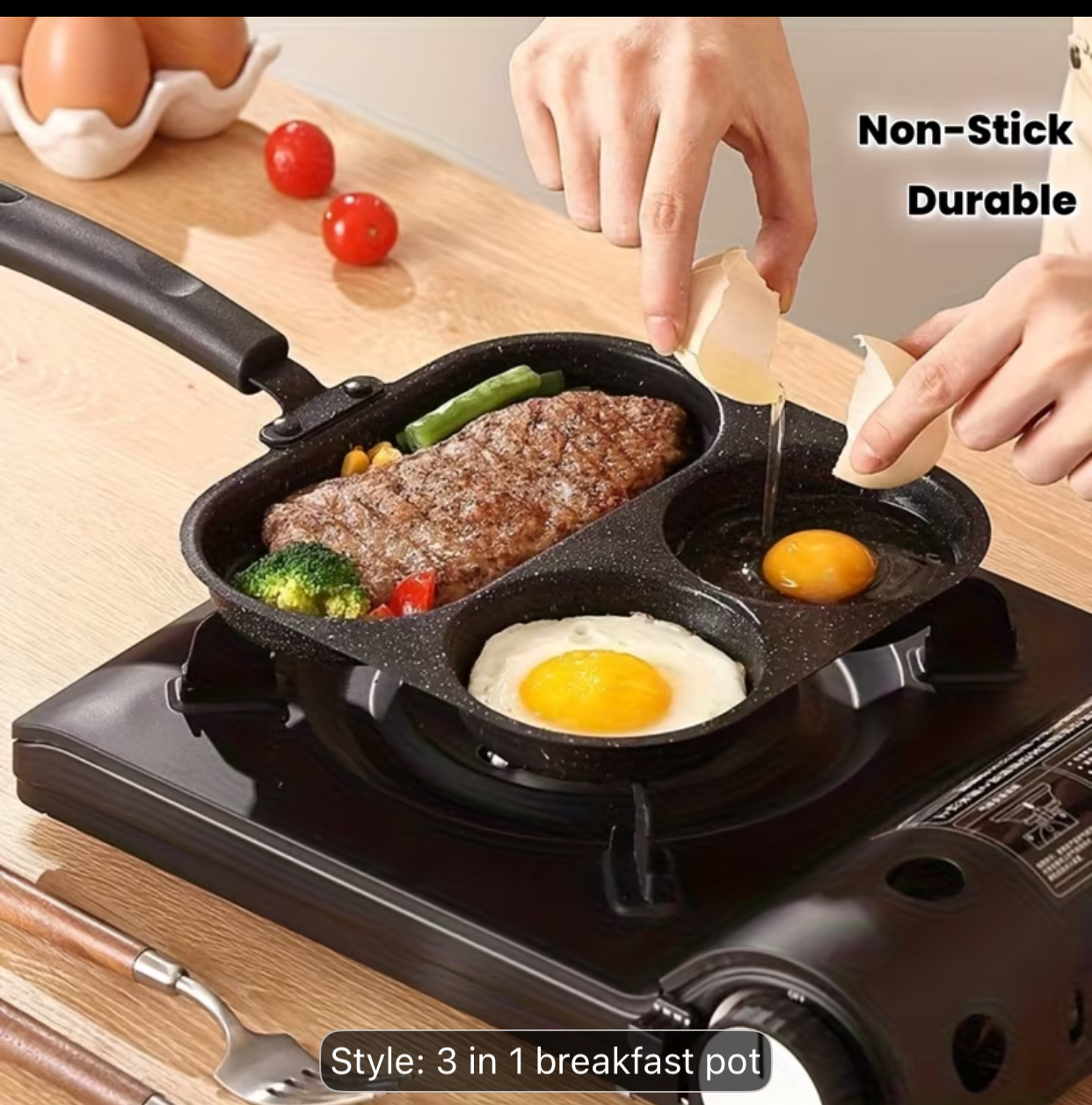 Multi-Section Divided Non-Stick Breakfast Skillet and 3-in-1 Partition Frying Pan