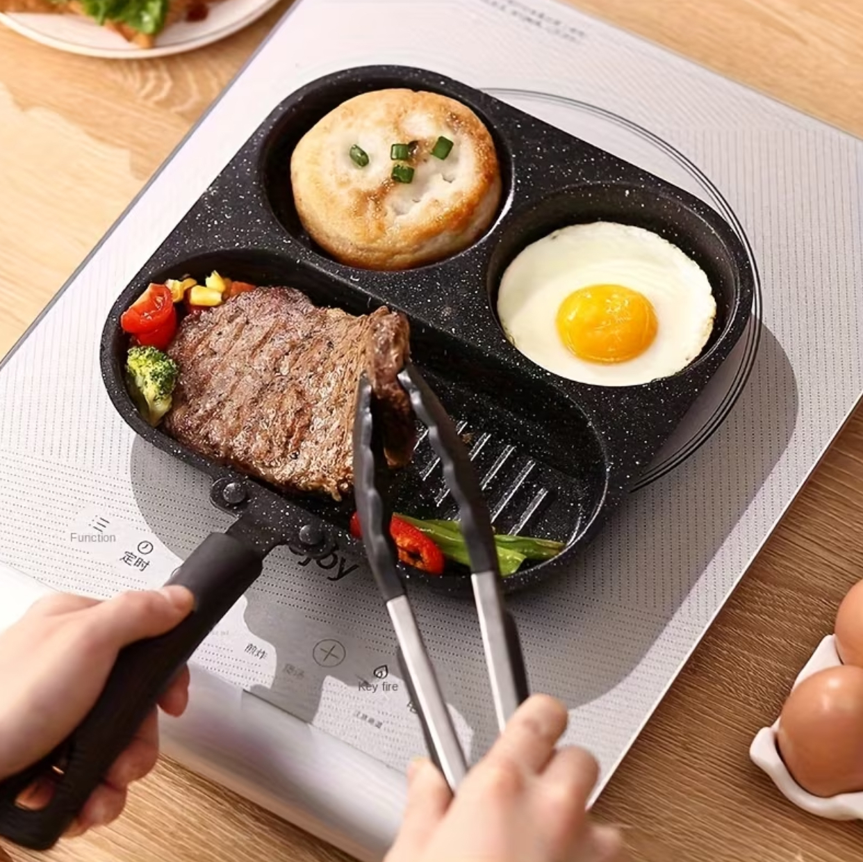 Multi-Section Divided Non-Stick Breakfast Skillet and 3-in-1 Partition Frying Pan 3