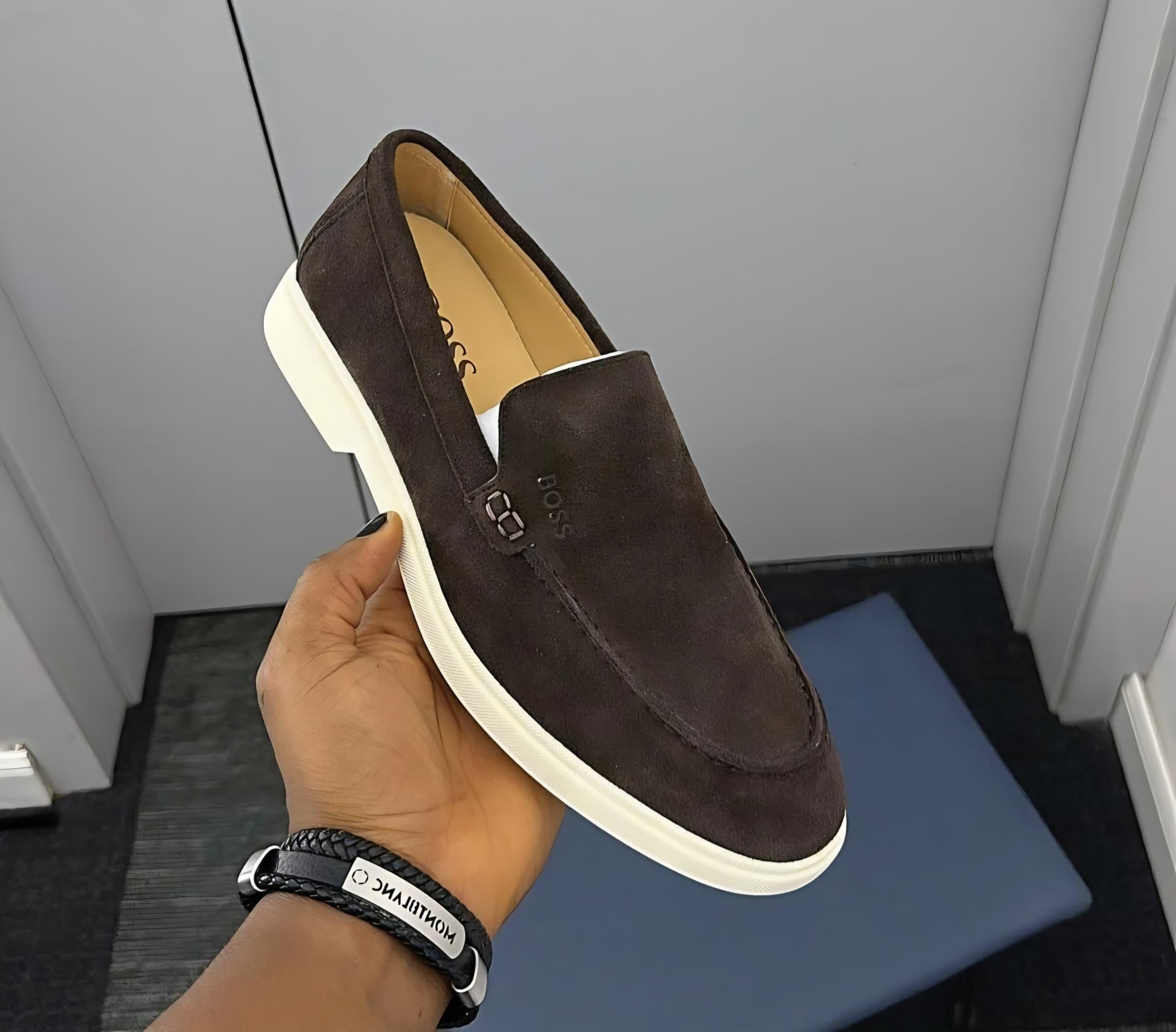 Men's Luxury Suede Loafers – Premium Dark Brown Slip-On Casual Shoes, Comfort Walking Flats with Contrast Sole, Elegant Driving Moccasins for Business Casual & Streetwear