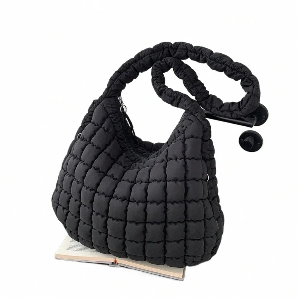 Women's Trendy Quilted Puffer Shoulder Bag – Premium Cloud Tote Bag, Soft Ruched Padded Hobo Bag, Large Capacity Lightweight Crossbody Purse for Casual Travel & Shopping