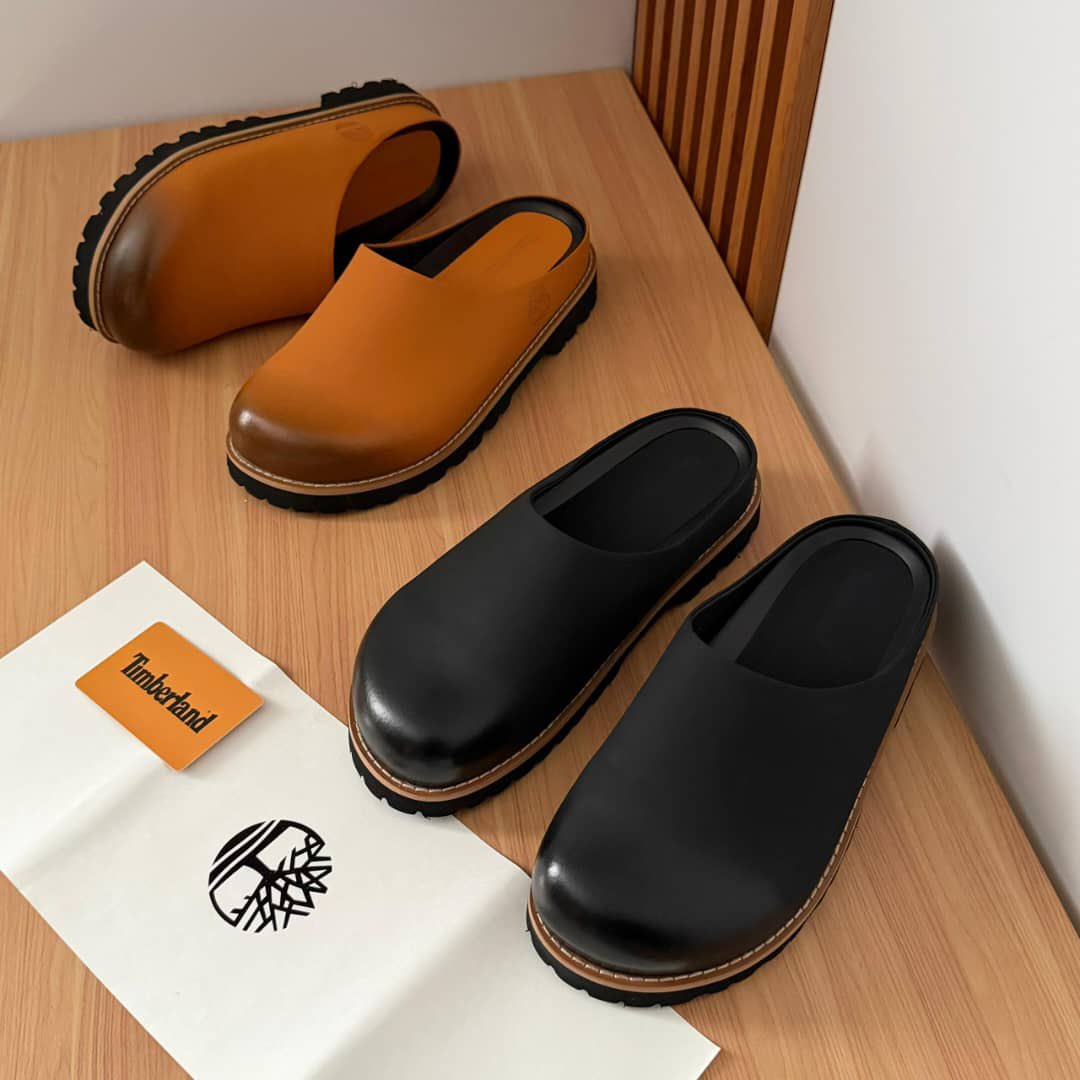 Men's Premium Waterproof Leather Clogs | Outdoor Lug Sole Mule Slippers | Round Toe Slip-On Casual Shoes with Contrast Stitching