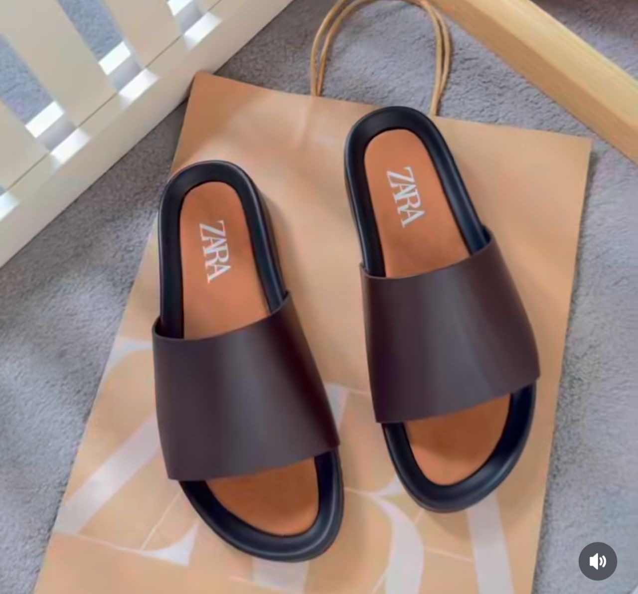 Zara Leather Slides (Dark Brown) 