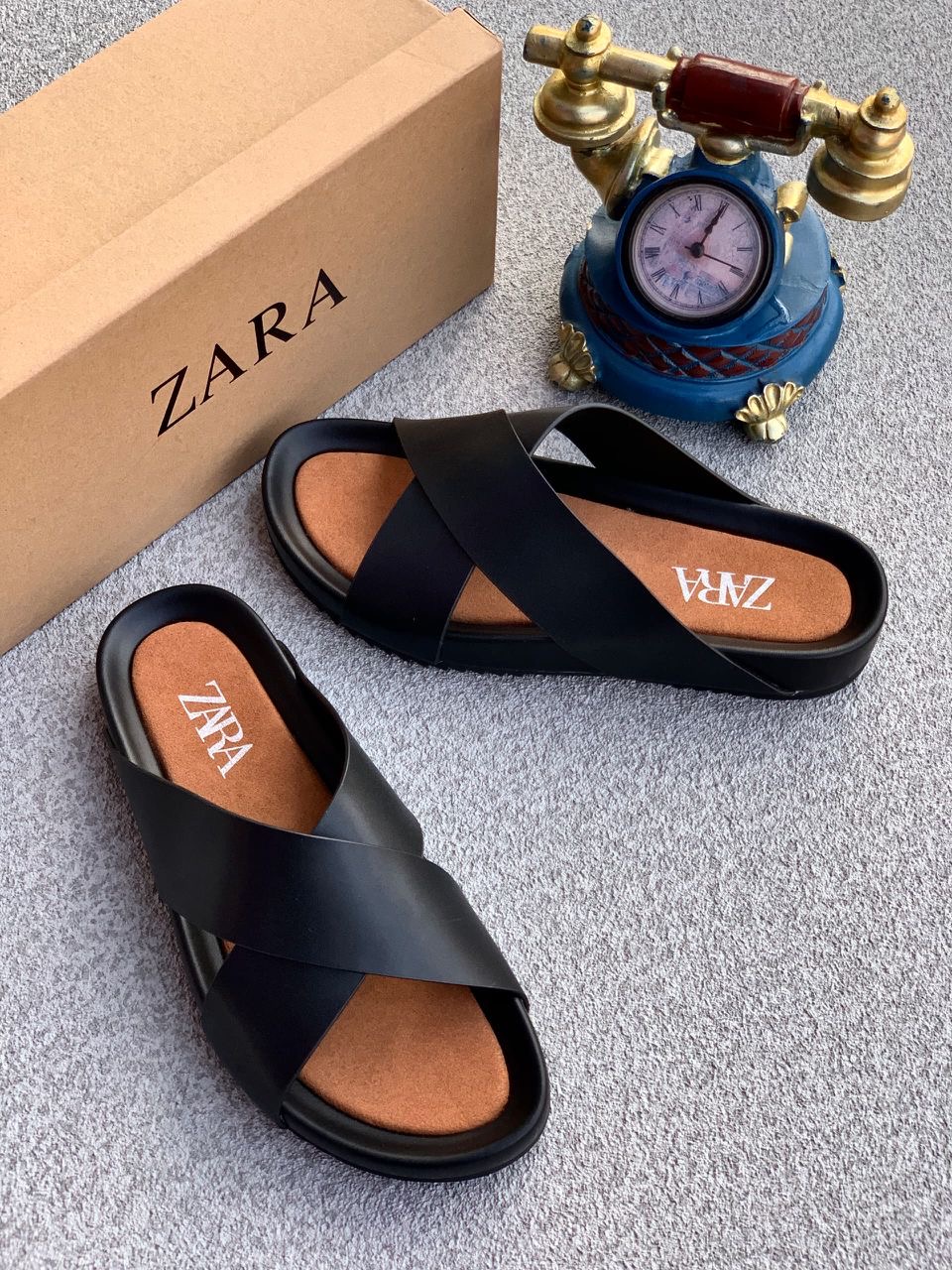 Zara Cross-Strap Slides (Black) 