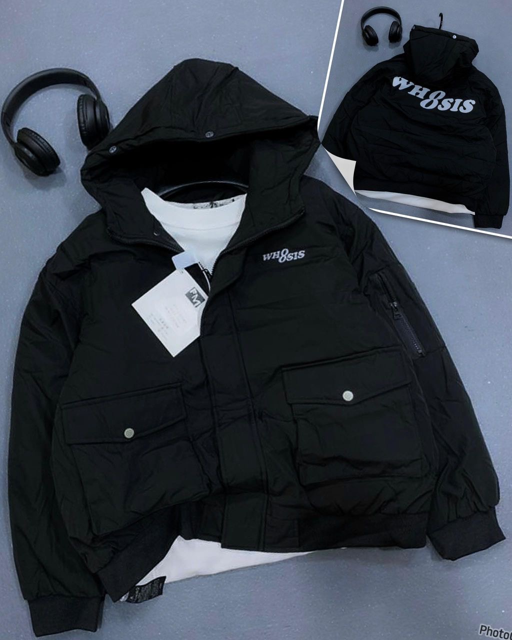 WH08SIS Hooded Utility Bomber Jacket (Black)