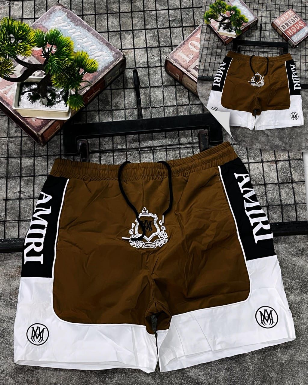 Amiri Crest Track Shorts (Brown/White)