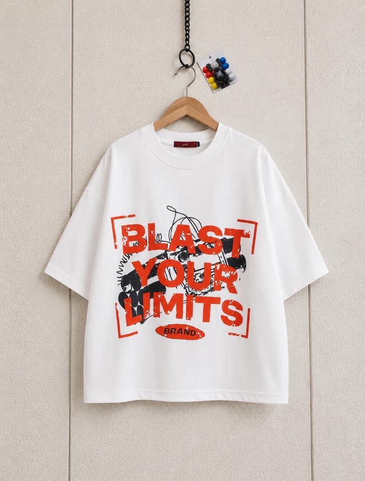Blast Your Limits" Distressed White T-Shirt