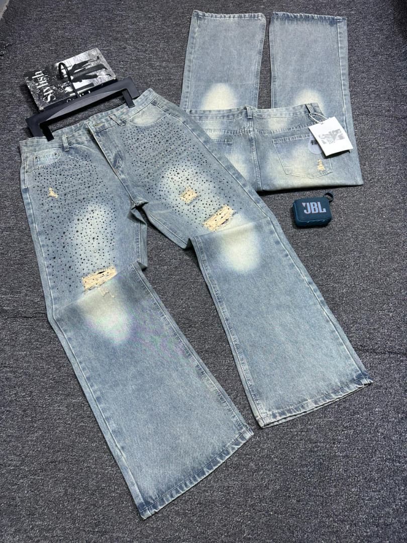 Heavily Rhinestone-Encrusted Distressed Jeans