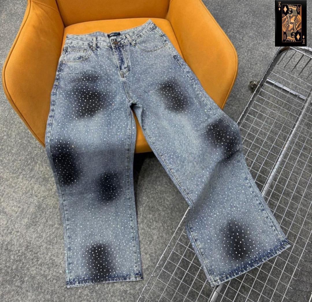 Bleach-Spotted Rhinestone Statement Jeans