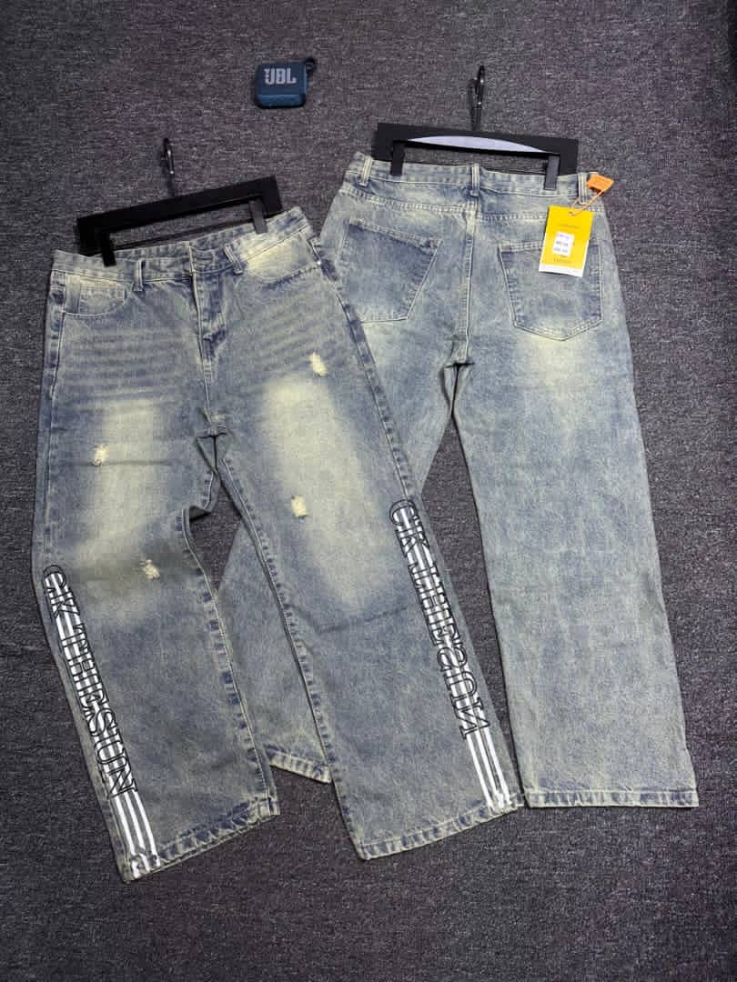 Distressed Charcoal Moto Ribbed Jeans