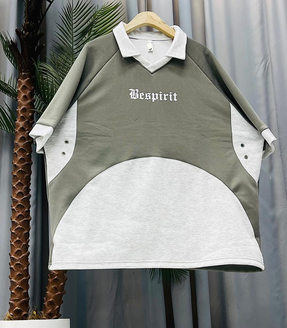 Bespirit Over-Sized Colorblock Polo – Sage Green