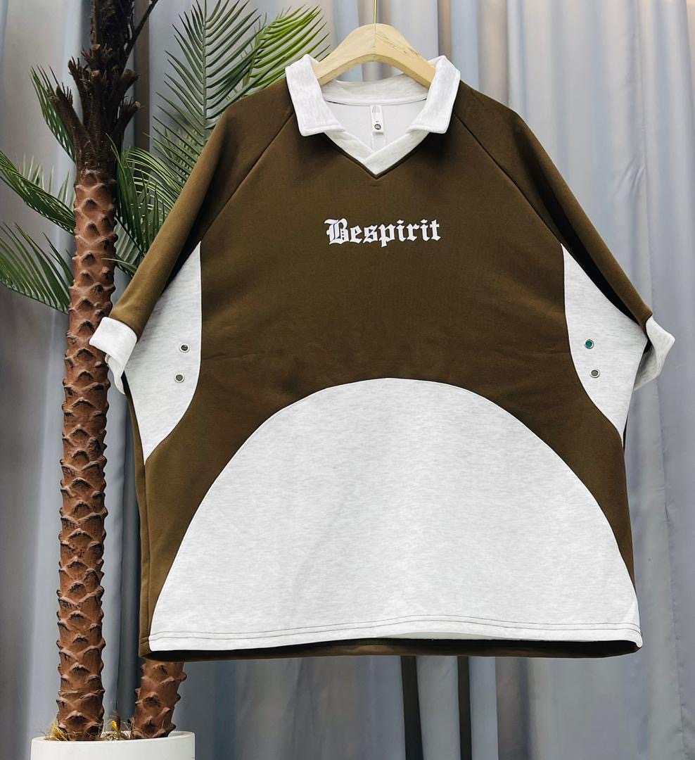 Bespirit Over-Sized Colorblock Polo – Dark Chocolate Brown