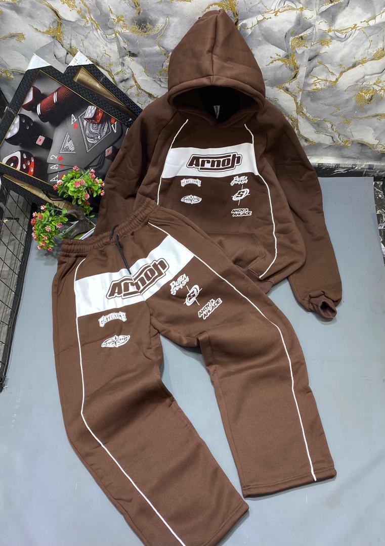 Arnoh "Arcade" Y2K Graphic Panel Tracksuit Set – Chocolate Brown