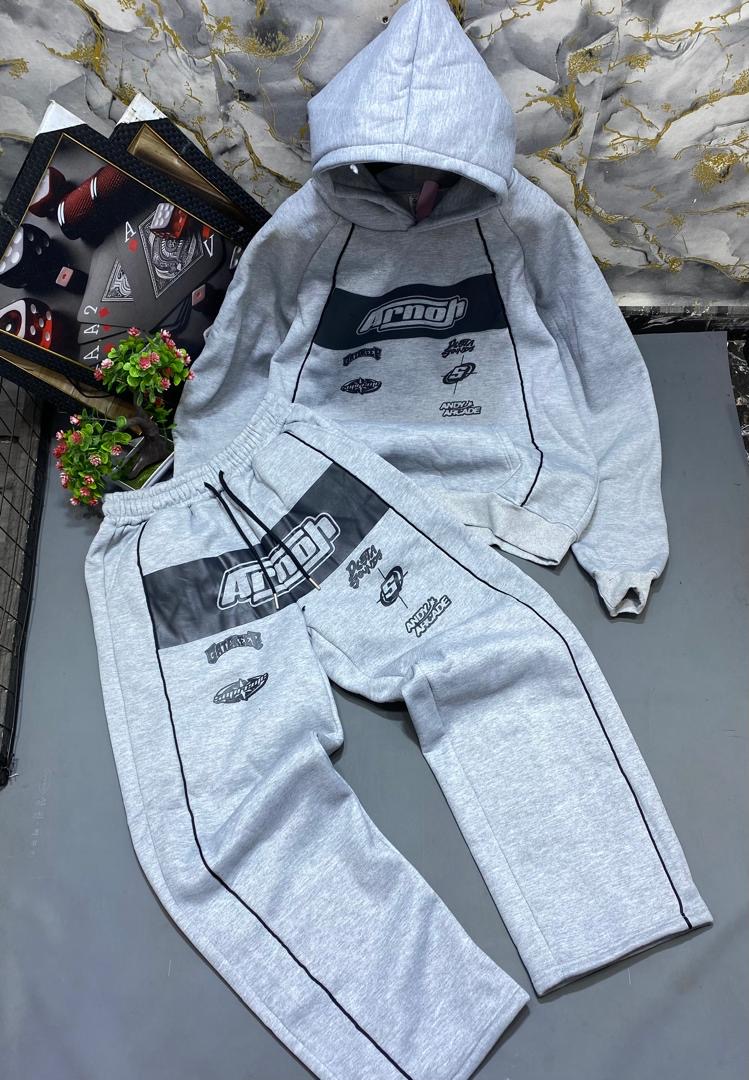Arnoh "Arcade" Y2K Graphic Panel Tracksuit Set – Heather Grey