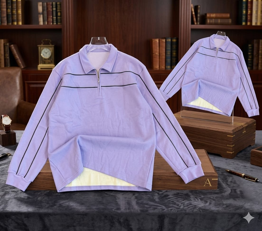 A.VALI "Heritage" Quarter-Zip Knit Polo – Lavender Pastel