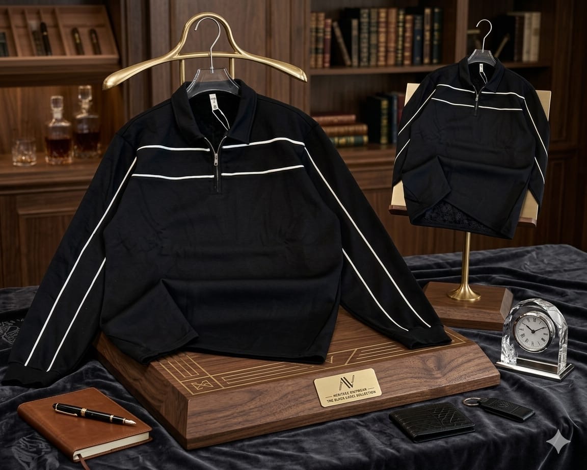 A.VALI "Heritage" Quarter-Zip Knit Polo – Stealth Black