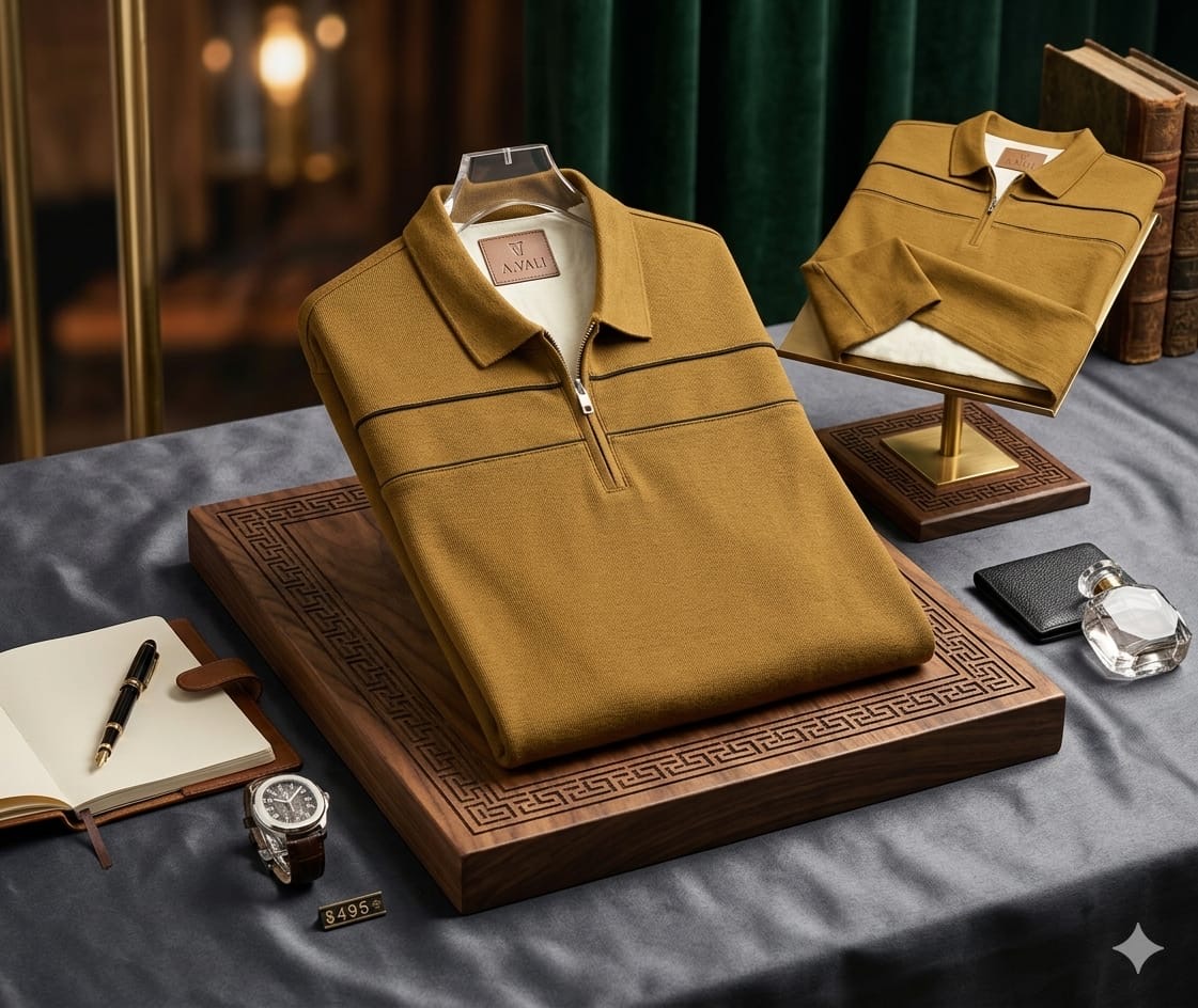 A.VALI "Heritage" Quarter-Zip Knit Polo – Camel Gold