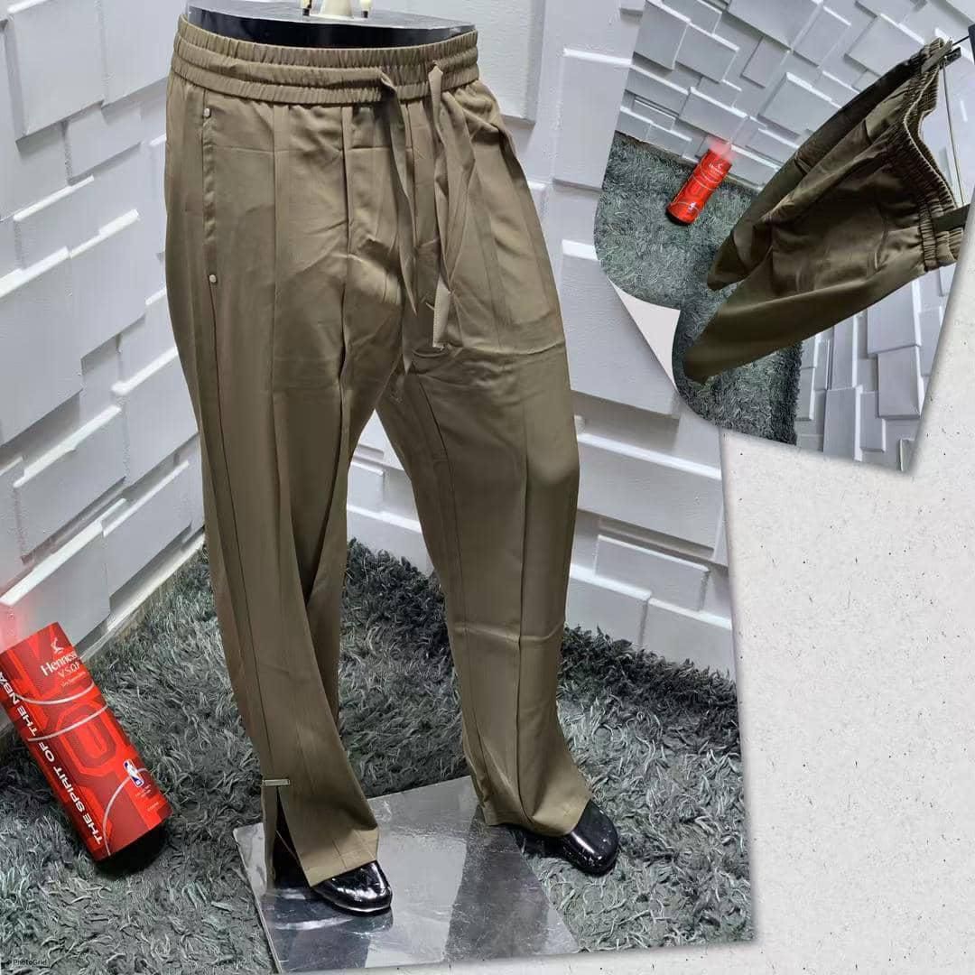 Khaki Wide-Leg Drawstring Trousers