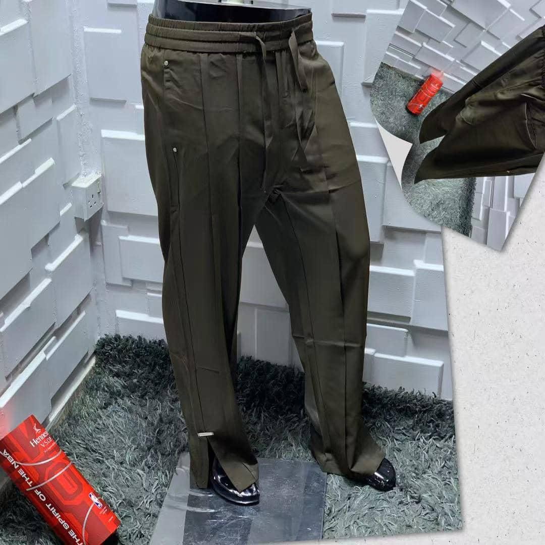 Olive Green Wide-Leg Drawstring Trousers