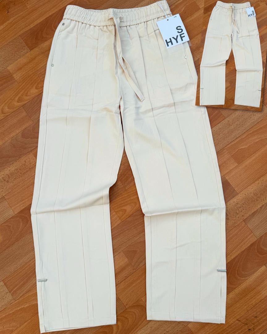 Cream Pintuck Wide-Leg Trousers