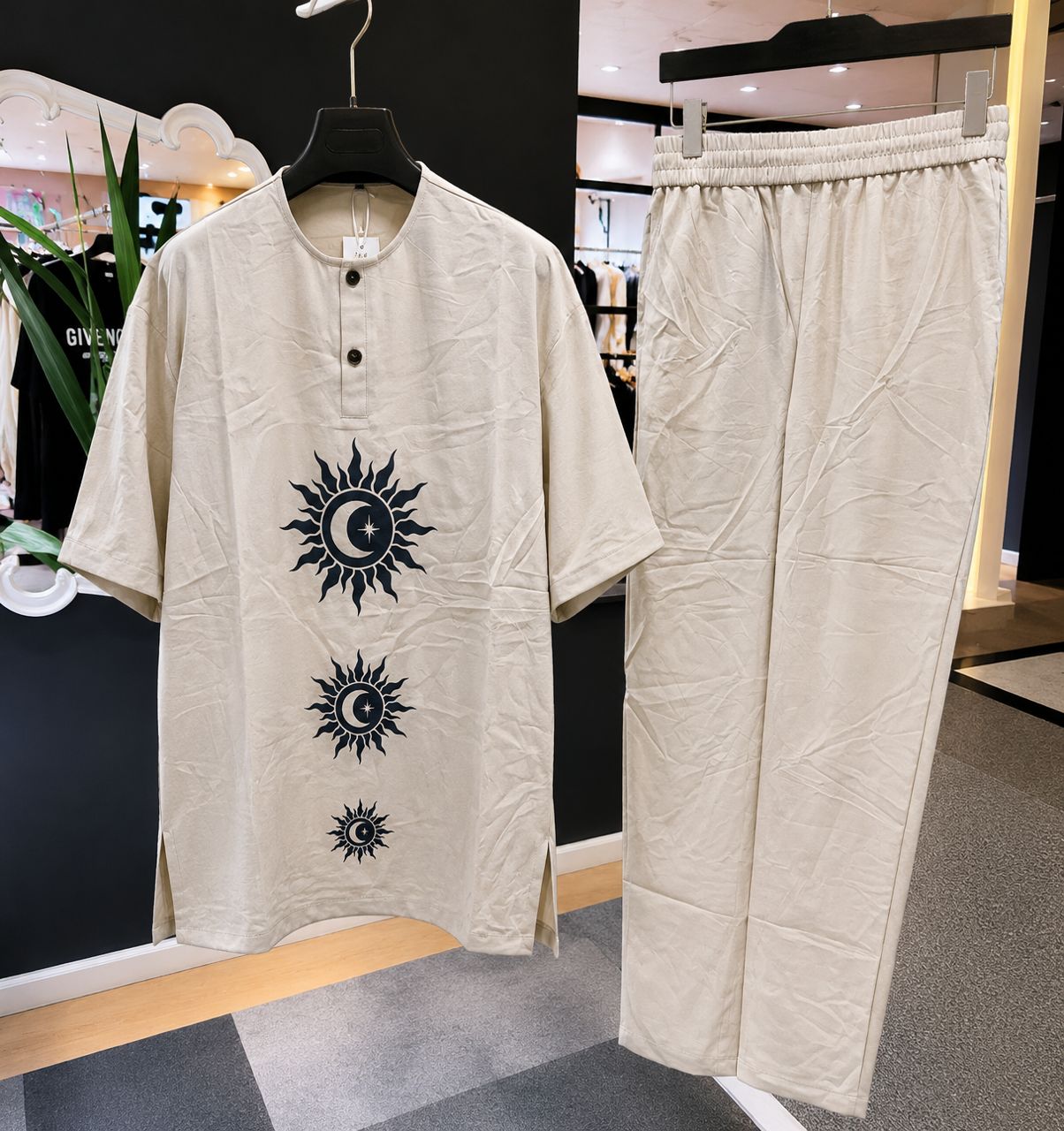 Celestial Graphic Two-Piece Set – Beige