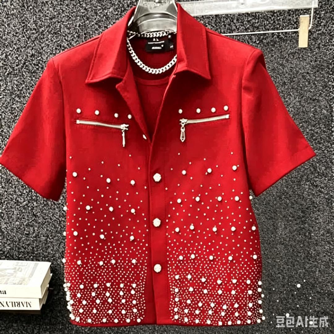 men's black short-sleeve button-up streetwear 2