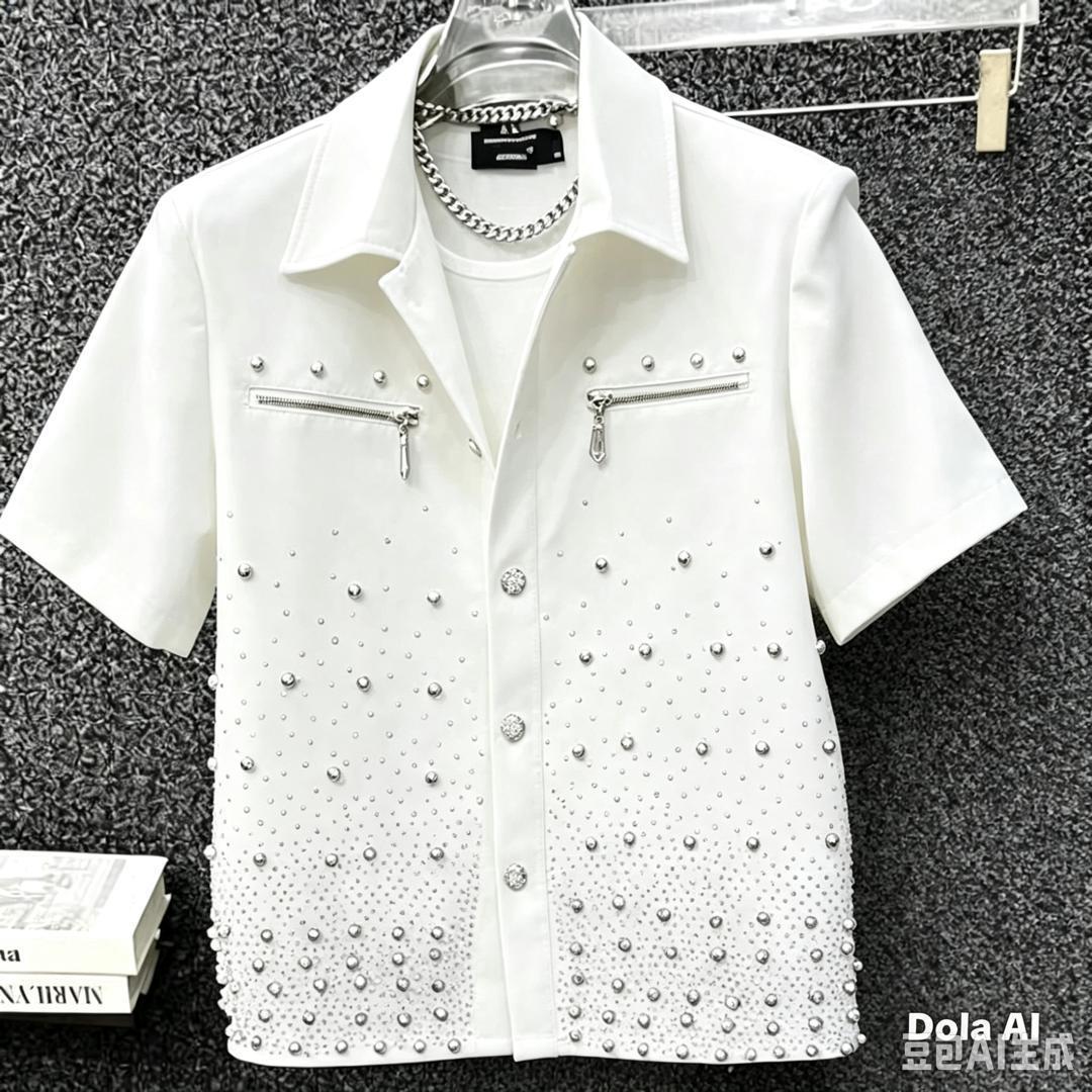 men's black short-sleeve button-up streetwear